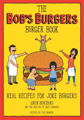 Book Cover:The belcher family around a giant burger on a yellow cover