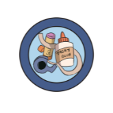 Badge with crafting materials.